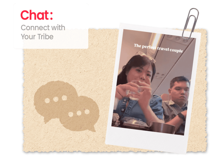 Chat: connect with your tribe, featuring a rednote post about a couple travelling together