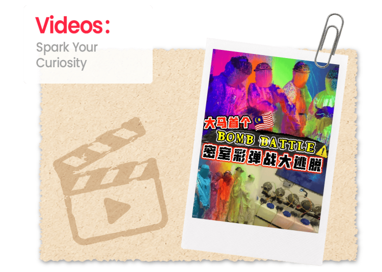 Videos: spark your curiosity, featuring a rednote post about an indoor paintball battle